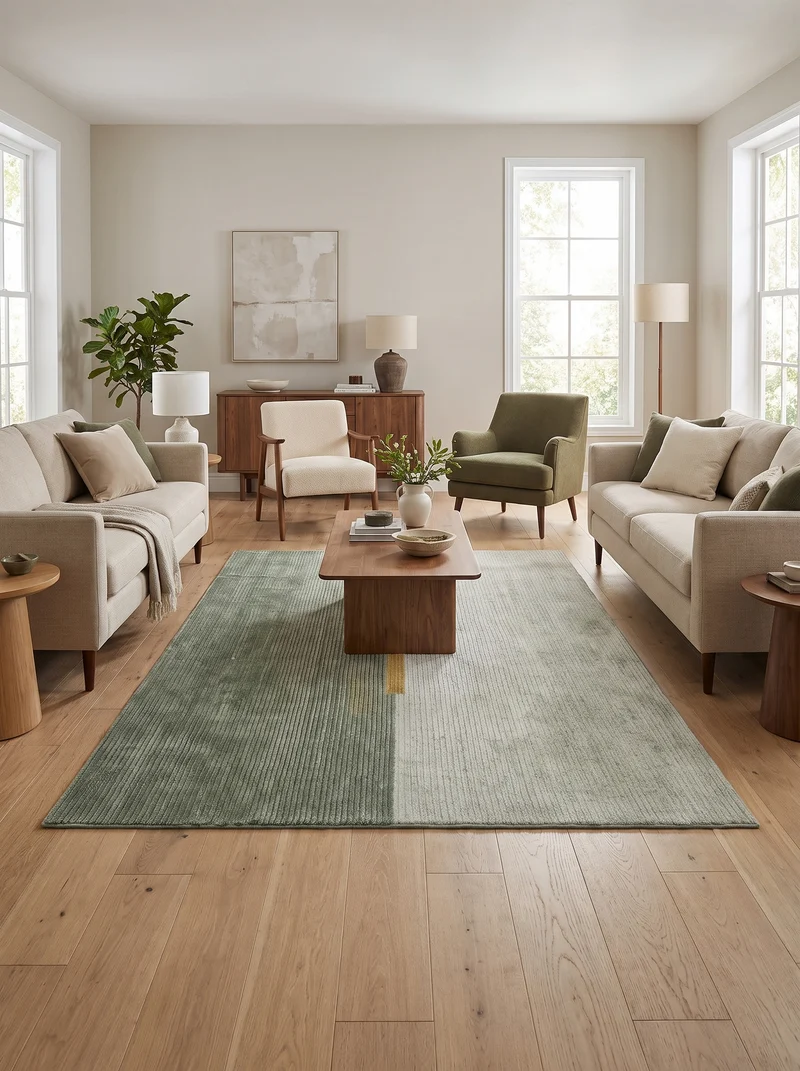 Tapis Laine & Soie de Bambou Vert - Foresta
