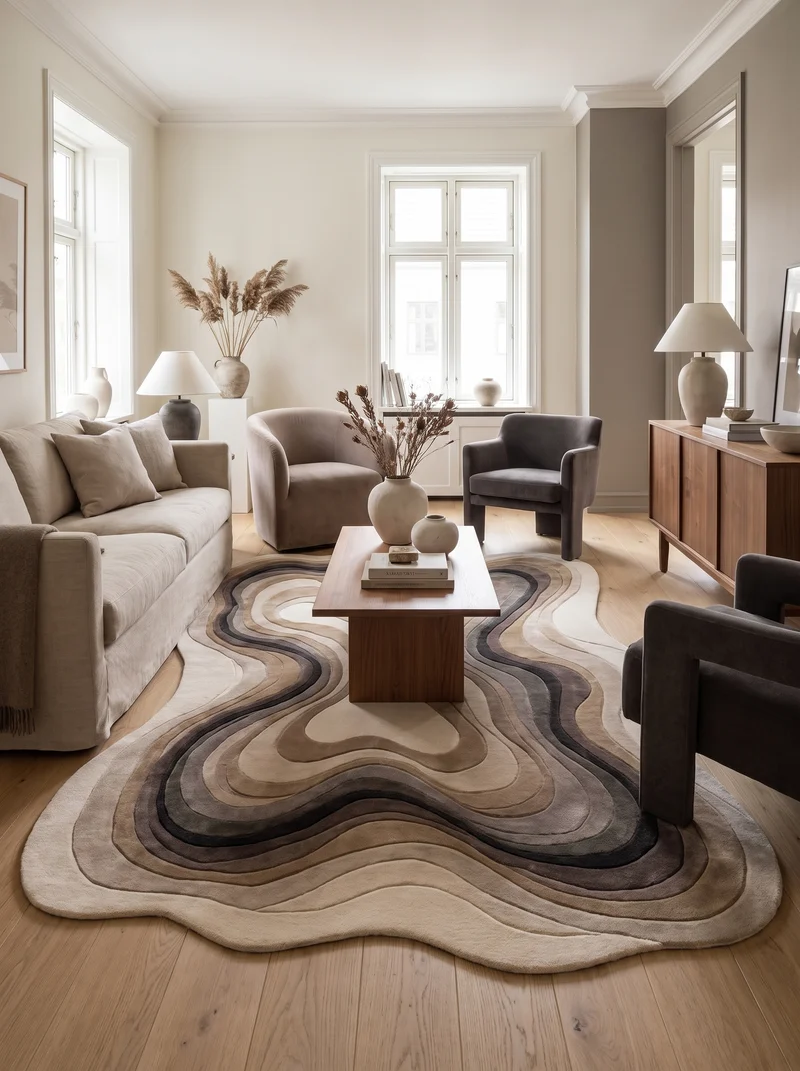 Tapis Organique 100% Laine Beige et Brun - Duna
