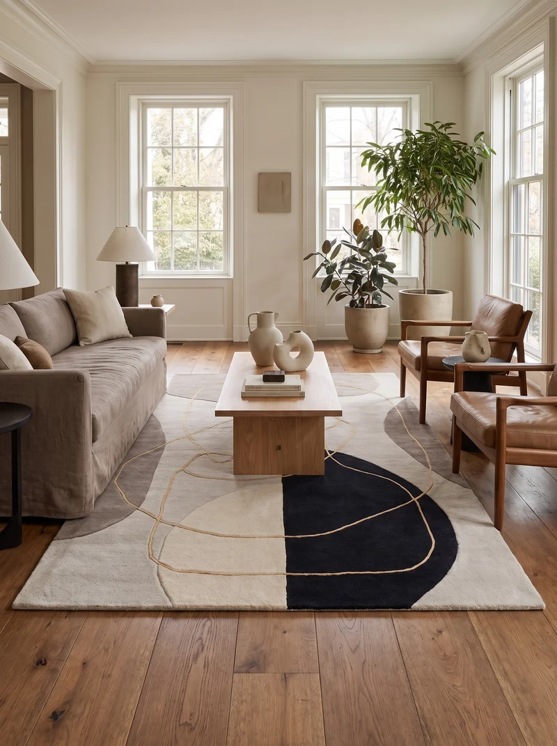 Tapis Laine Beige et Noir - Filo