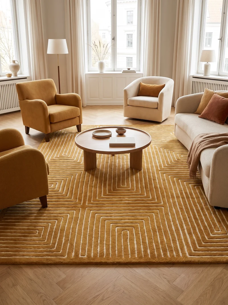 Tapis 100% Laine Ocre - Dedalo