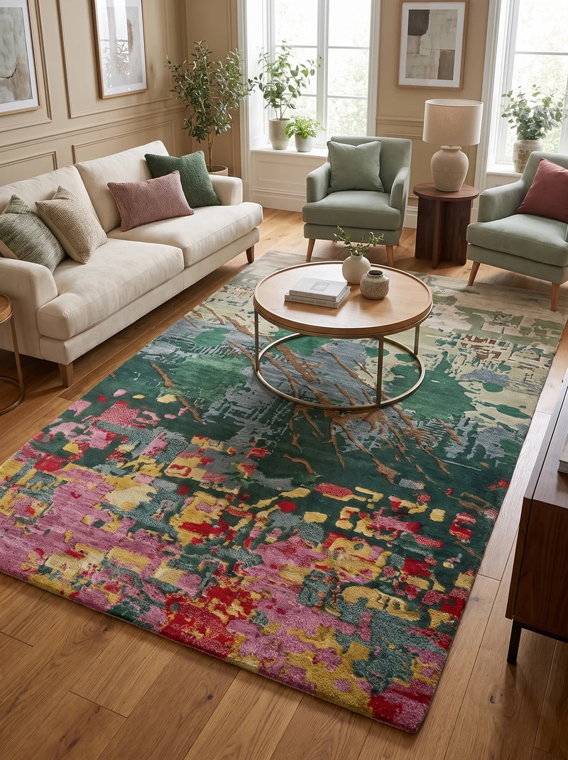 Tapis Laine & Viscose Vert Émeraude - Patina
