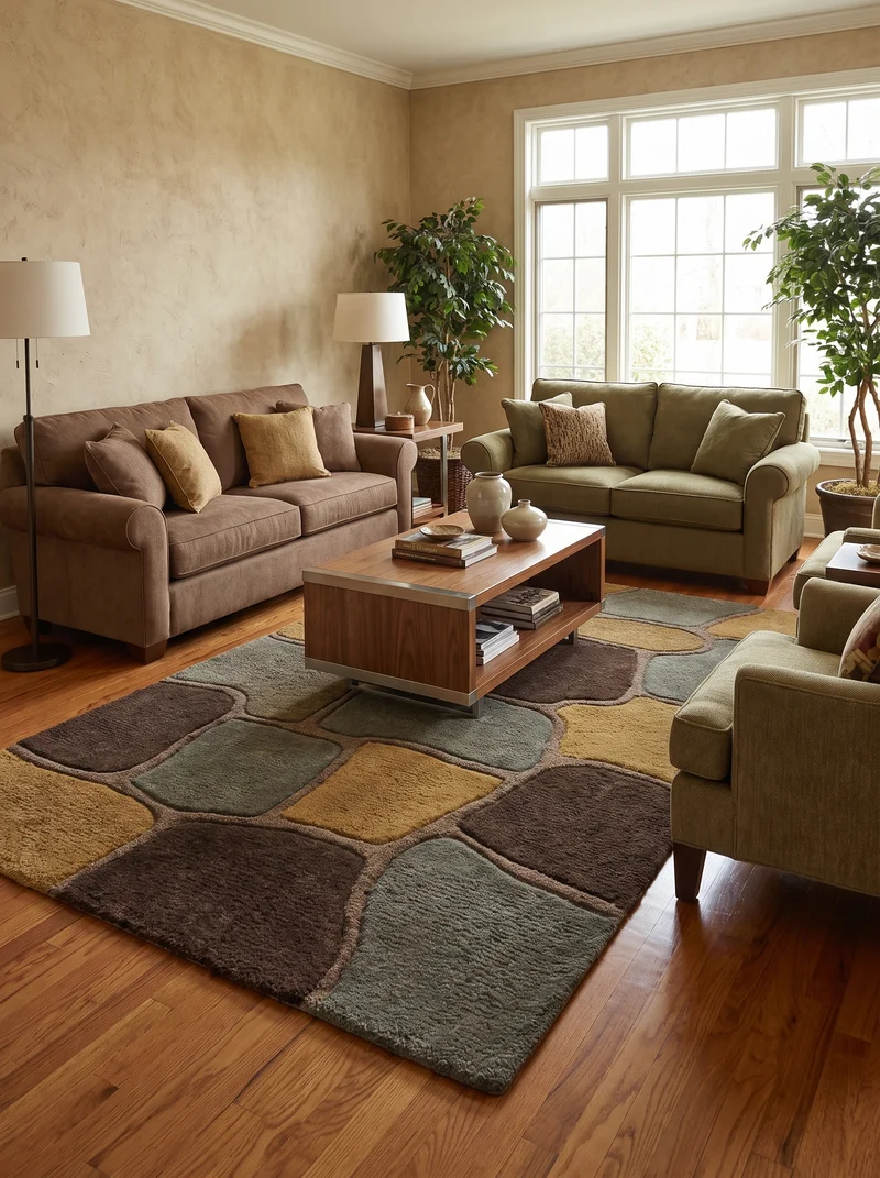 Tapis 100% Laine Marron et Ocre - Terra