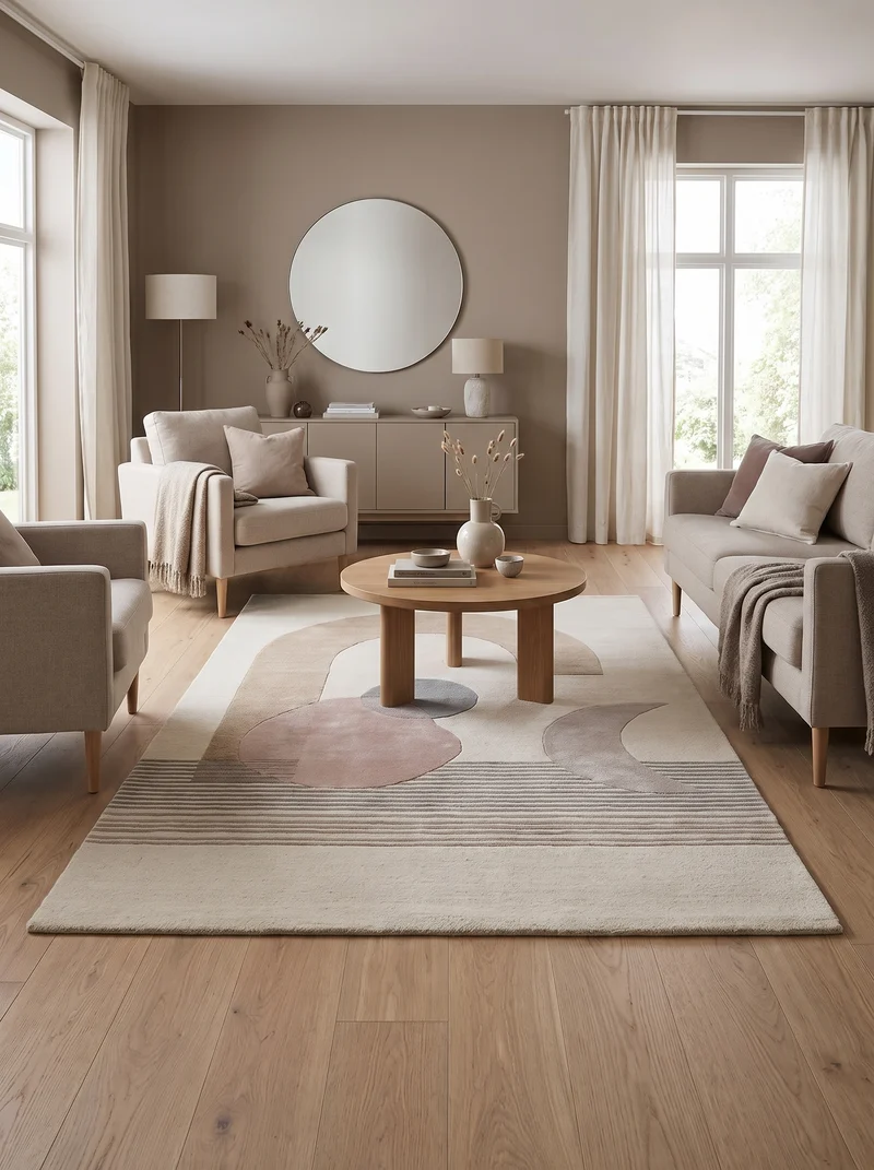 Tapis Laine & Viscose Ivoire et Rose Poudré - Aurora
