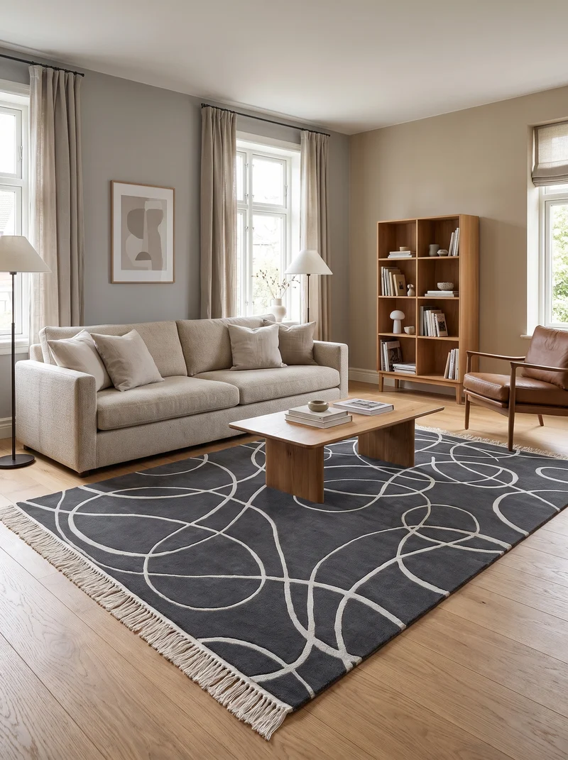 Tapis Laine & Viscose Gris Anthracite - Orbita