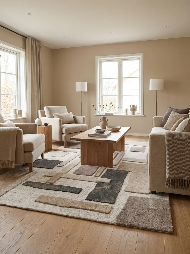Tapis 100% Laine Ivoire et Taupe - Blocco