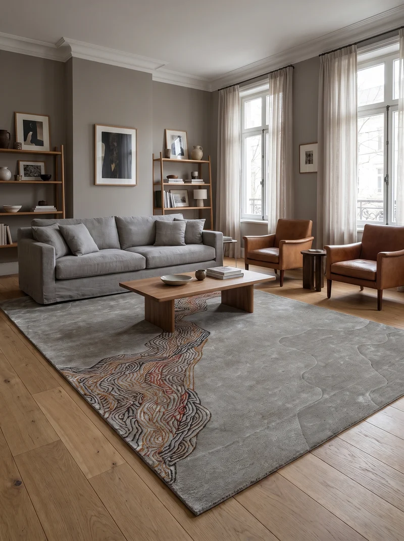 Tapis Tencel & Laine Gris Terracotta - Vena