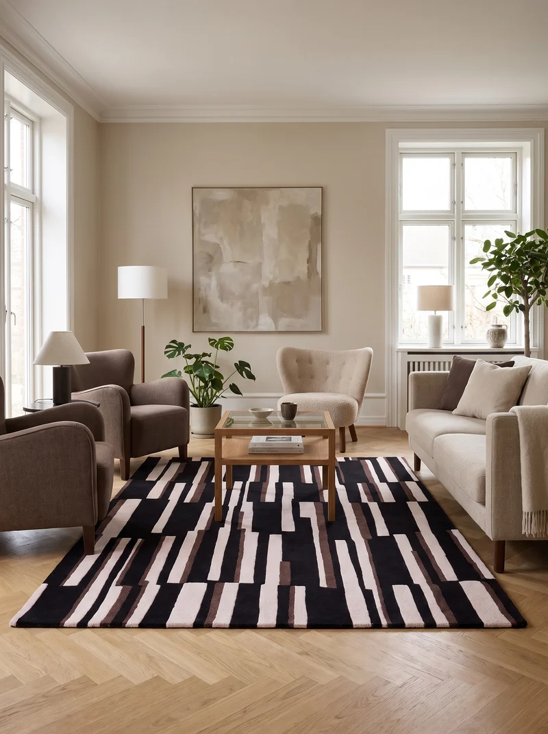 Tapis 100% Laine Noir et Ivoire - Segno