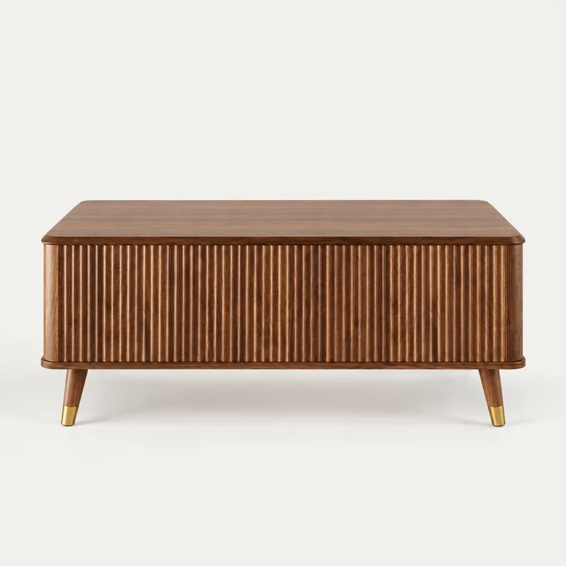 Table Basse Relevable en Bois – Double Rangement et Façades Rainurées