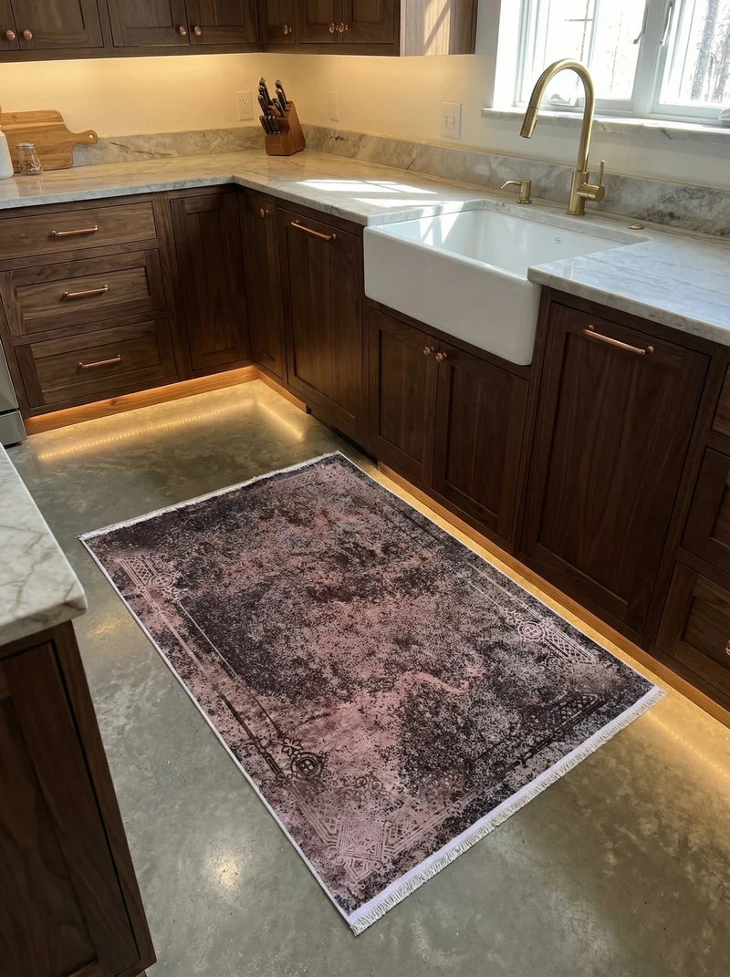 Tapis de Cuisine Vintage Anthracite et Cuivré - Terrazzo