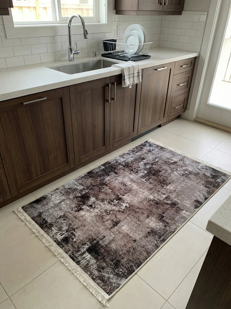 Tapis de Cuisine Vintage Mauve et Anthracite - Terrazzo