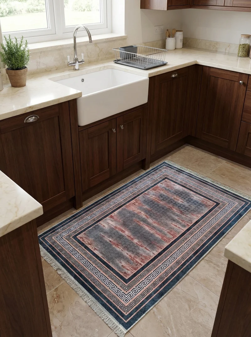 Tapis de Cuisine Vintage Bleu et Rose - Terrazzo