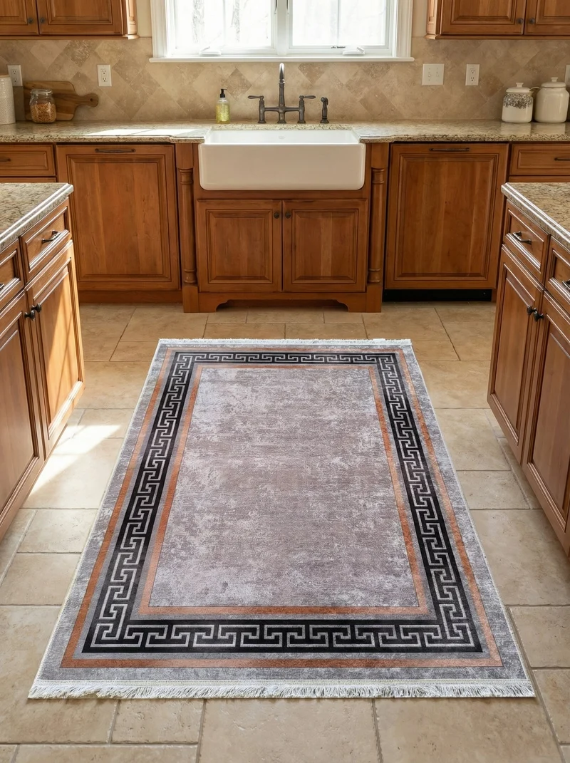 Tapis de Cuisine Moderne Gris et Noir - Terrazzo