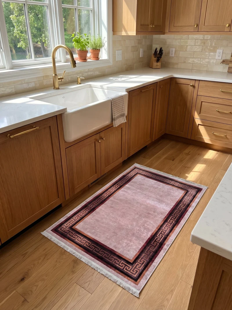 Tapis de Cuisine Oriental Rose et Bordeaux - Terrazzo N°2