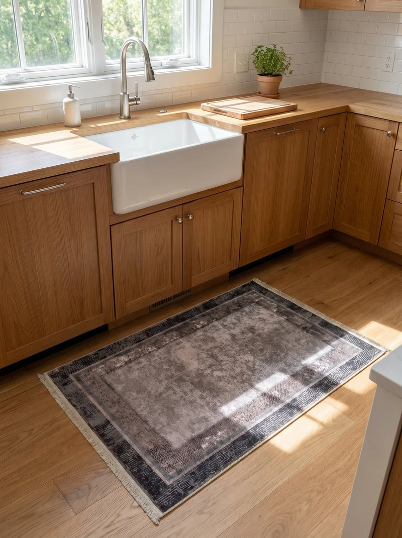 Tapis de Cuisine Vintage Mauve et Anthracite - Terrazzo N°2