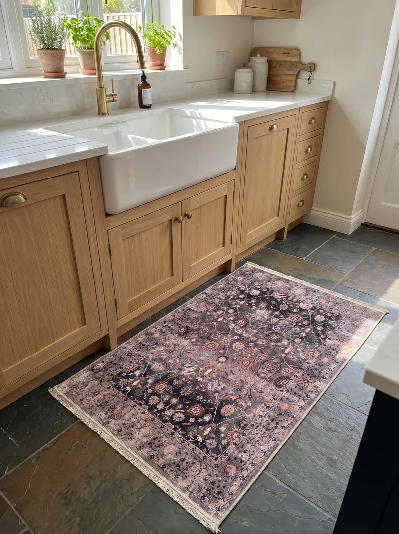 Tapis de Cuisine Vintage Anthracite et Rose - Terrazzo