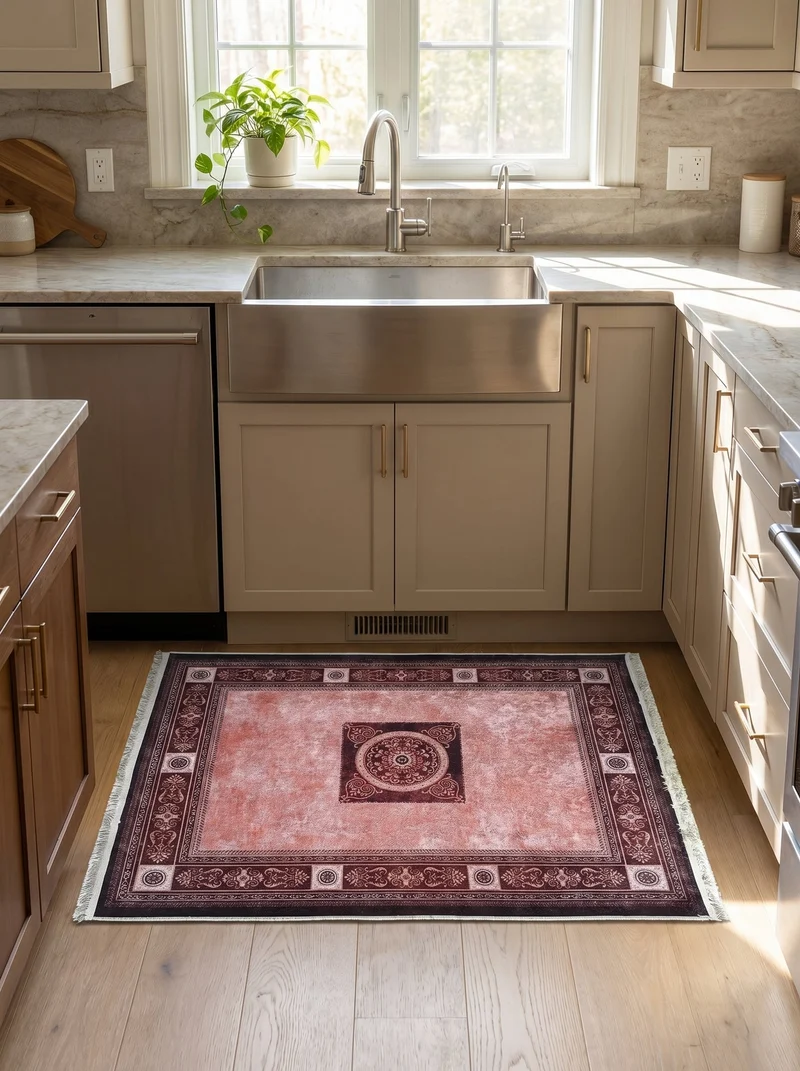Tapis de Cuisine Oriental Rose et Bordeaux - Terrazzo