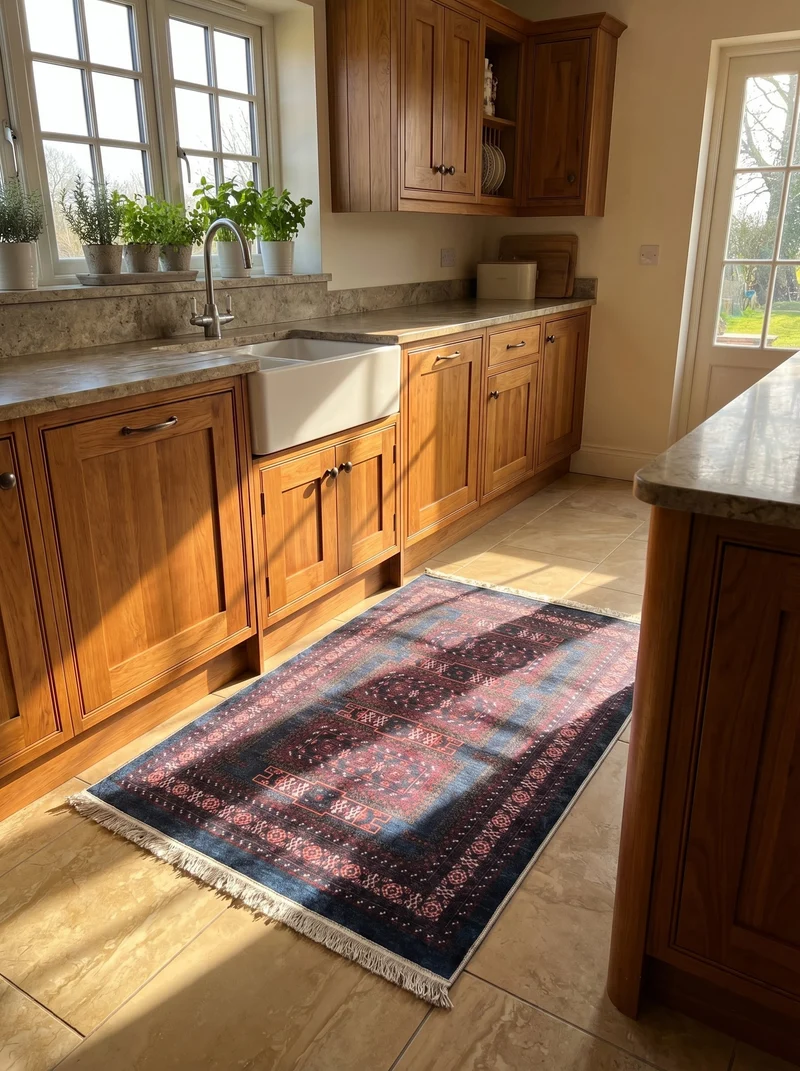 Tapis de Cuisine Oriental Bleu Marine et Rouge - Terrazzo