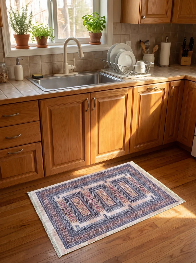 Tapis de Cuisine Oriental Rose et Bleu - Terrazzo