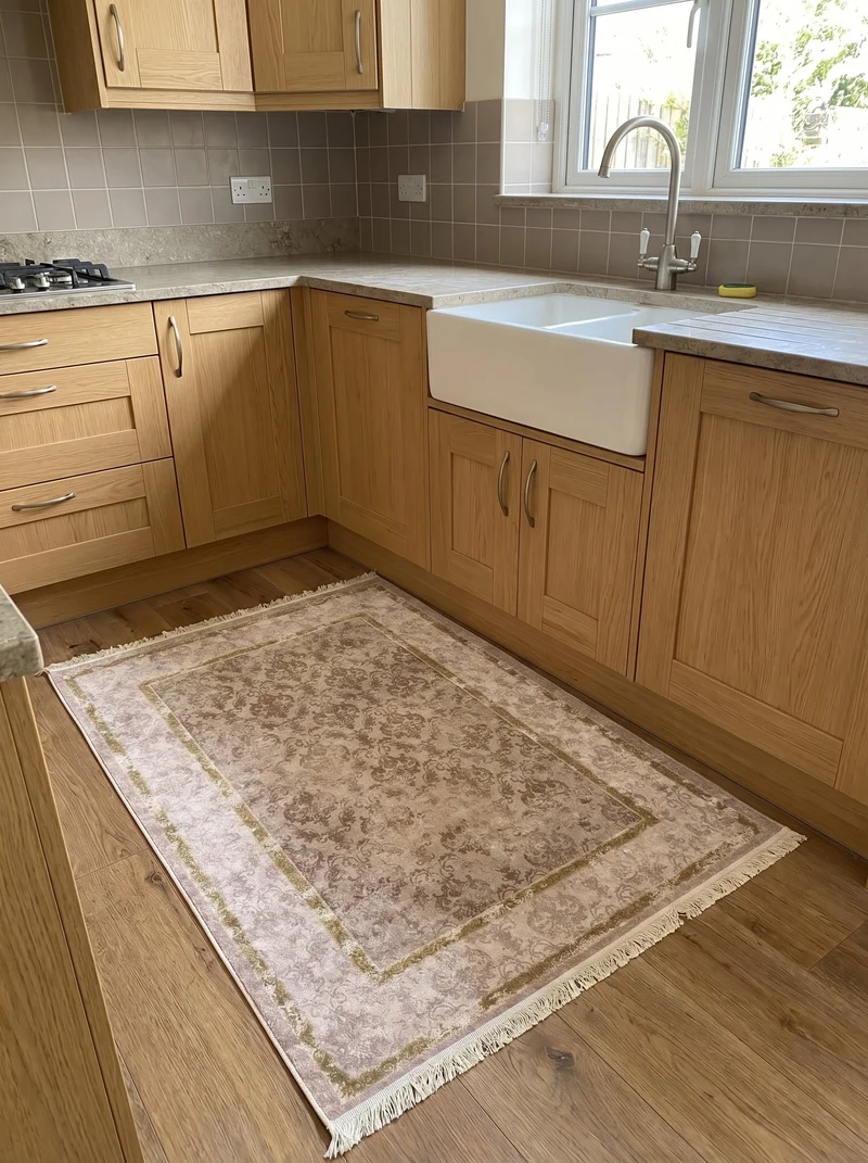 Tapis de Cuisine Vintage Crème et Vert - Terrazzo