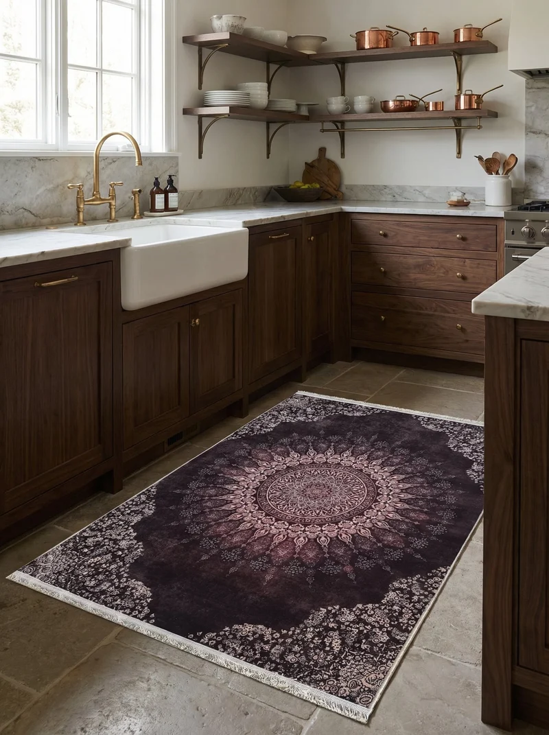 Tapis de Cuisine Oriental Prune et Rose - Terrazzo