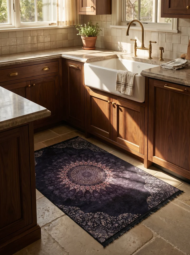 Tapis de Cuisine Oriental Violet et Rose - Terrazzo