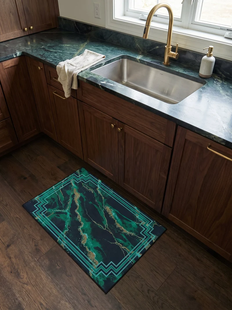 Tapis de Cuisine Moderne Vert et Bleu - Terrazzo