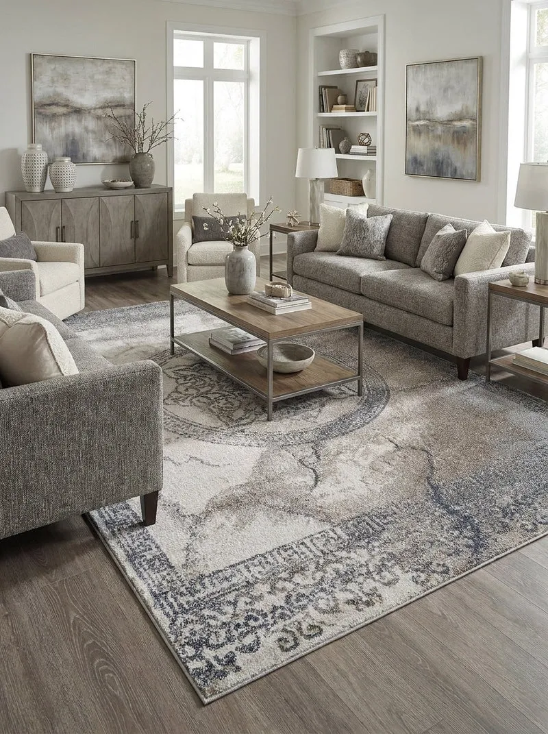 Tapis Vintage Beige & Gris - Mirador N°04