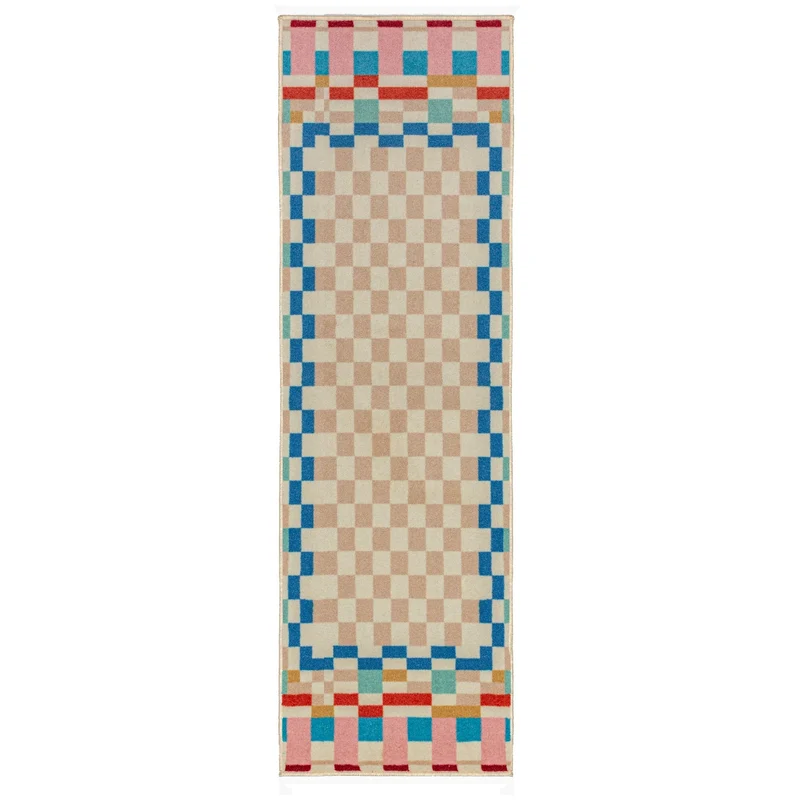 Tapis de couloir en laine CHECKERED BORDER