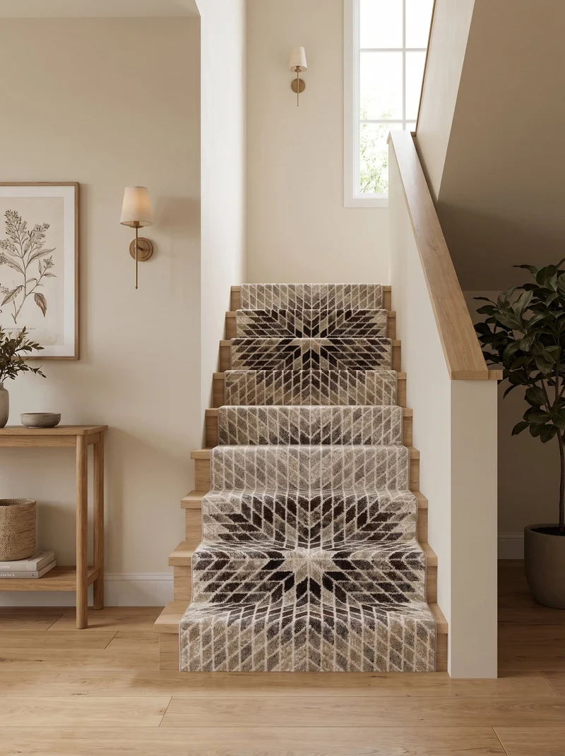 Tapis d'Escalier Géométrique Beige et Marron - Torino