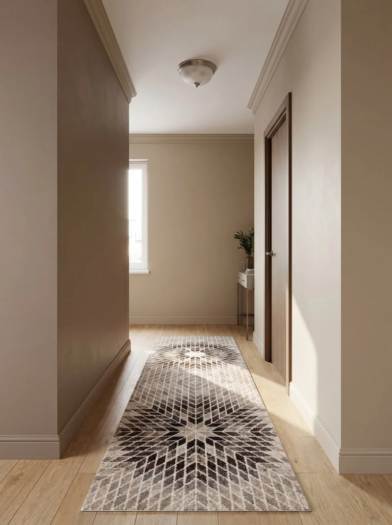 Tapis de Couloir Géométrique Beige et Marron - Torino