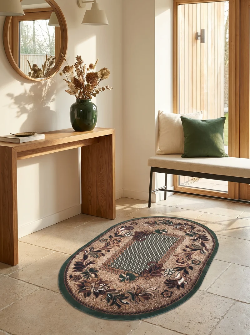 Tapis d'Entrée Ovale Oriental Vert & Beige - Valore