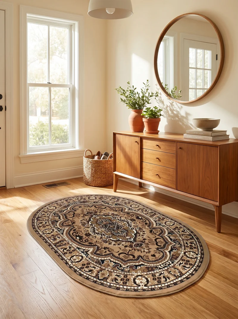 Tapis d'Entrée Ovale Oriental Caramel & Marron - Valore