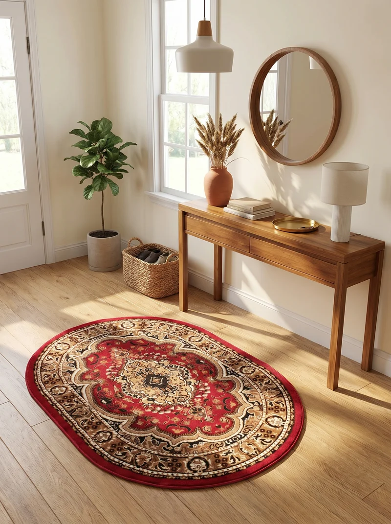 Tapis d'Entrée Ovale Oriental Rouge & Caramel - Valore