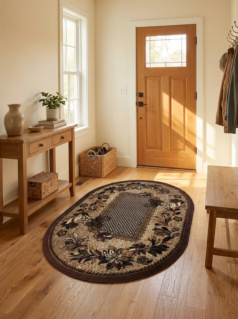 Tapis d'Entrée Ovale Oriental Beige & Marron - Valore