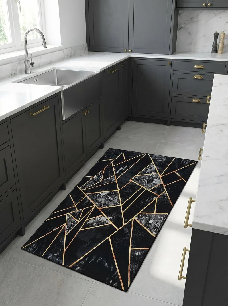 Tapis Cuisine Design Noir et Or 16 - Onyx