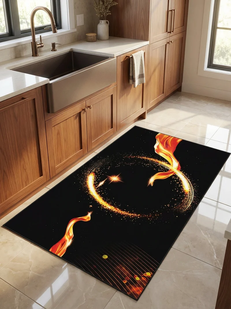 Tapis Cuisine Design Noir et Orange - Onyx