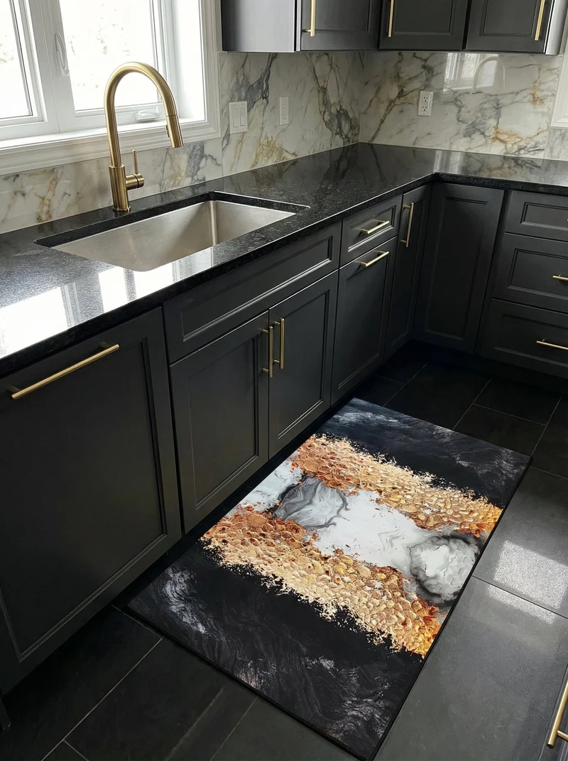 Tapis Cuisine Design Noir et Or 13 - Onyx