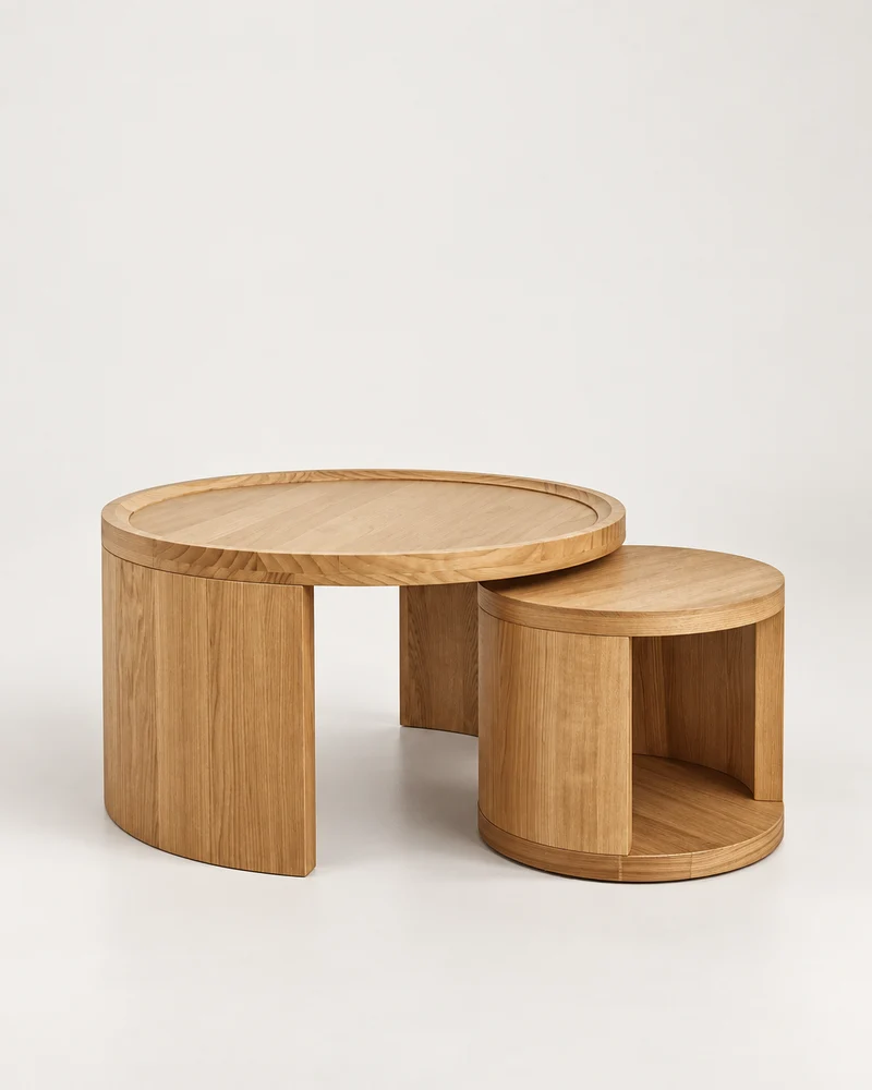Lot de 2 Tables Basses Rondes en Bois – Élégance Japandi et Naturelle