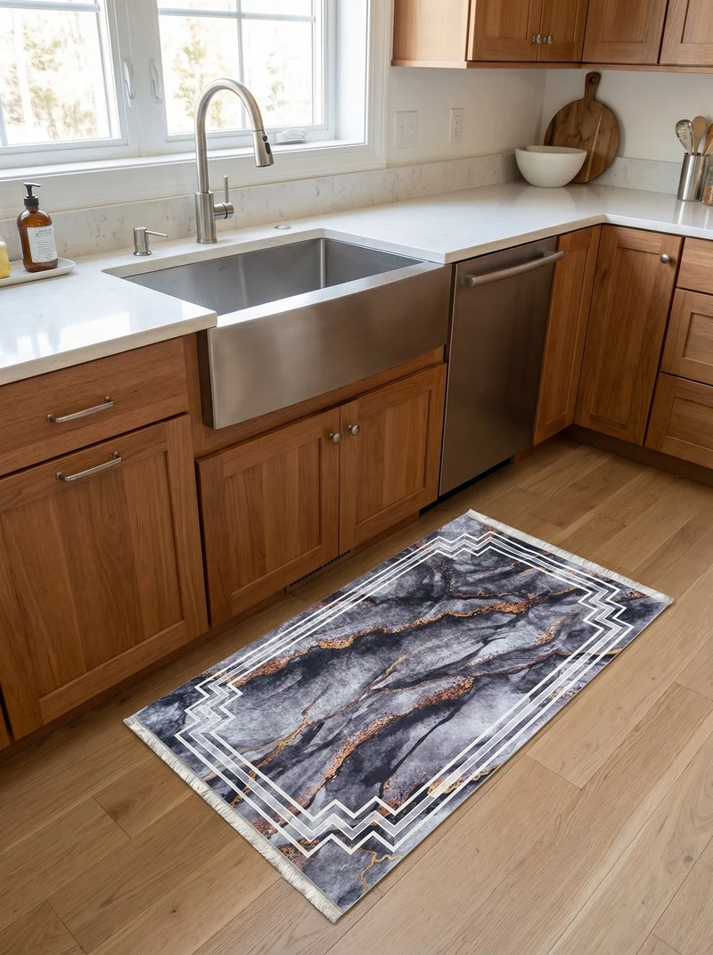 Tapis de Cuisine Design Gris et Or - Terrazzo
