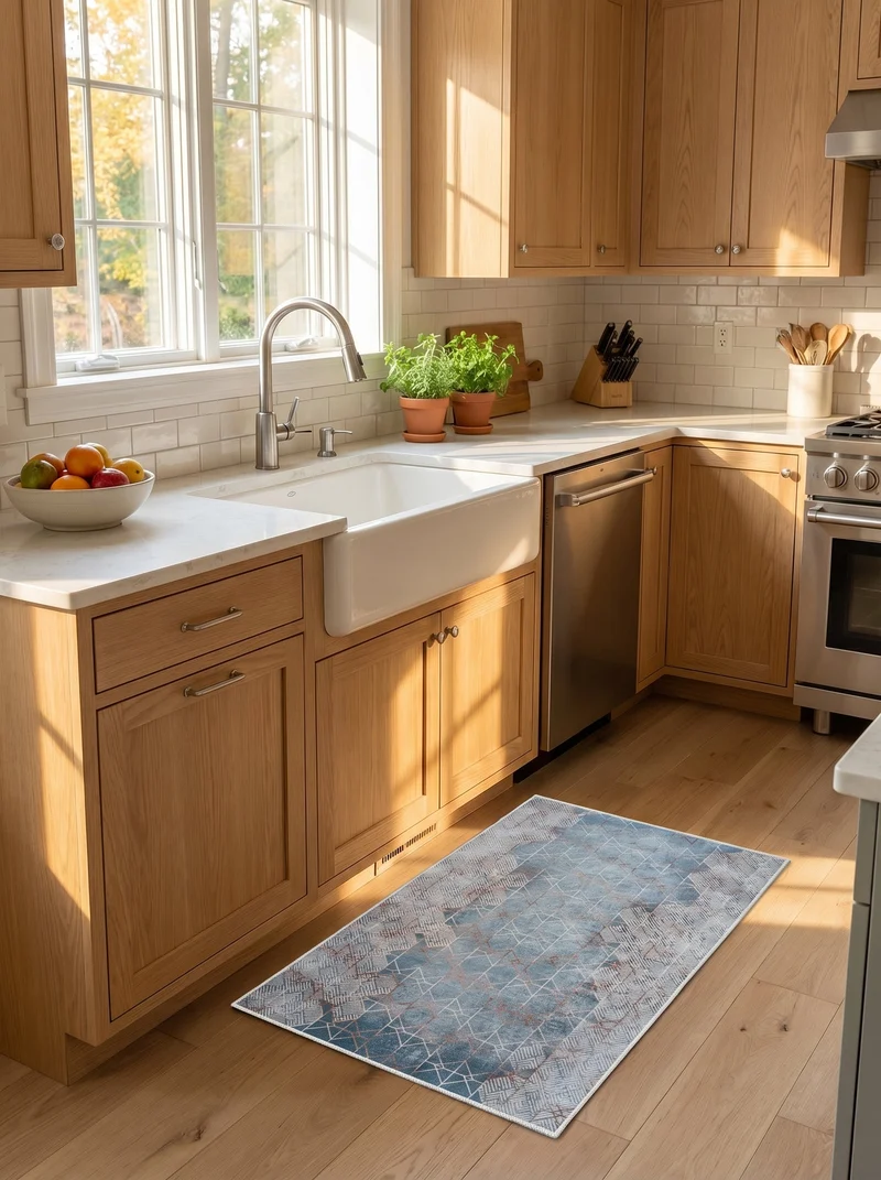 Tapis de Cuisine Vintage Bleu et Cuivre - Terrazzo