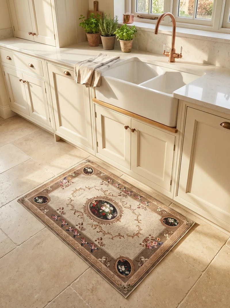 Tapis de Cuisine Oriental Gris et Beige - Terrazzo