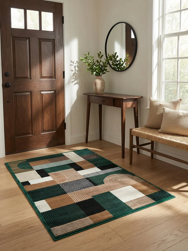 Tapis d'Entrée Géométrique Vert & Marron - Valore