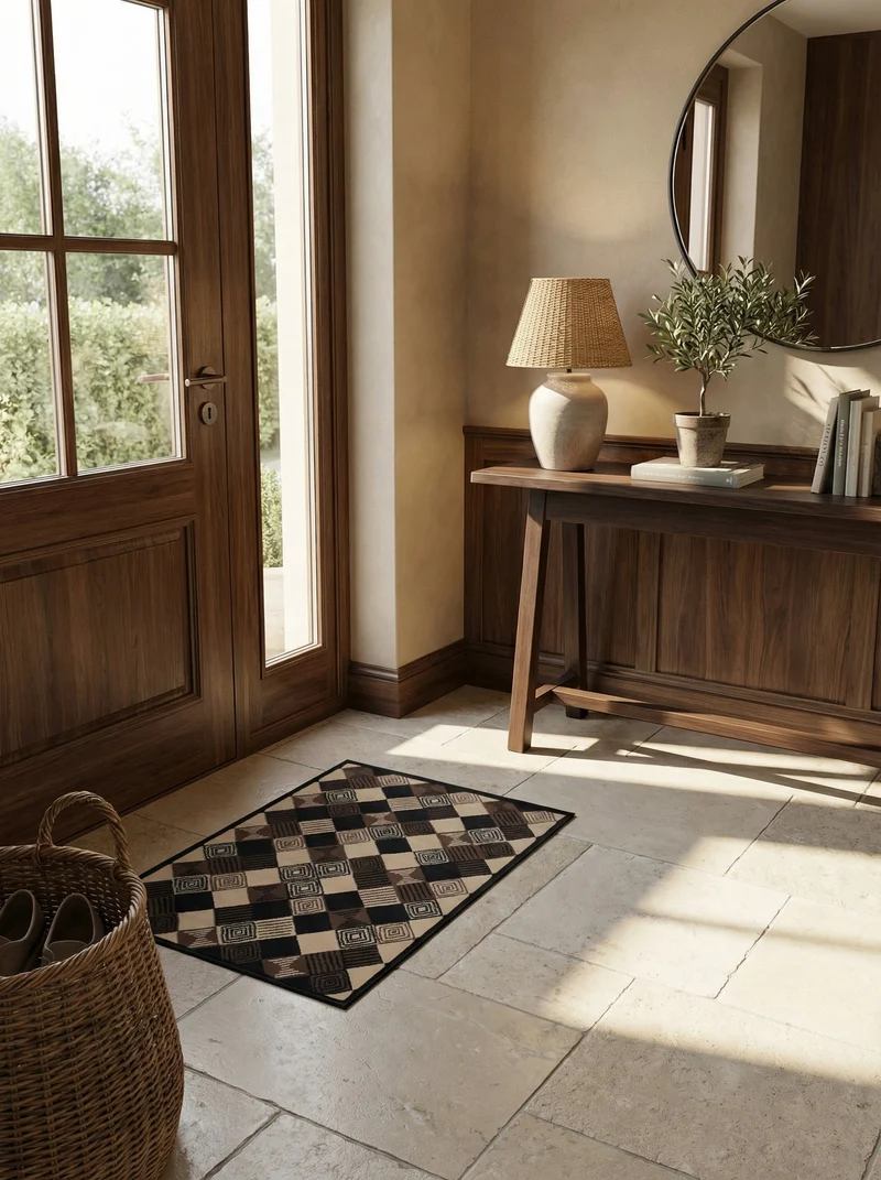 Tapis d'Entrée Géométrique Noir & Beige - Valore