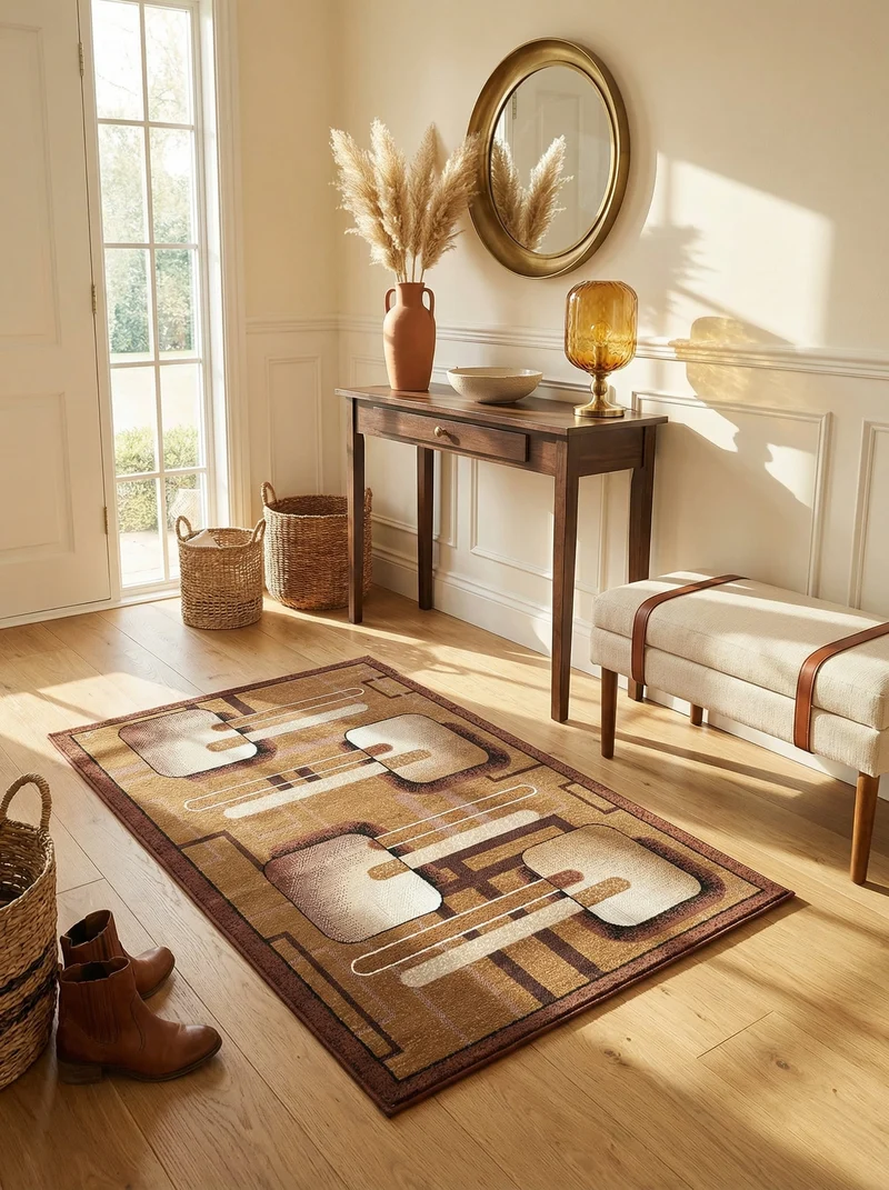 Tapis d'Entrée Moderne Géométrique Beige & Marron - Valore