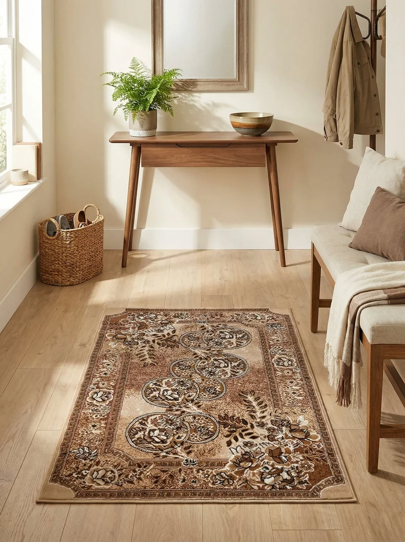 Tapis d'Entrée Oriental Médaillons Beige & Marron - Valore