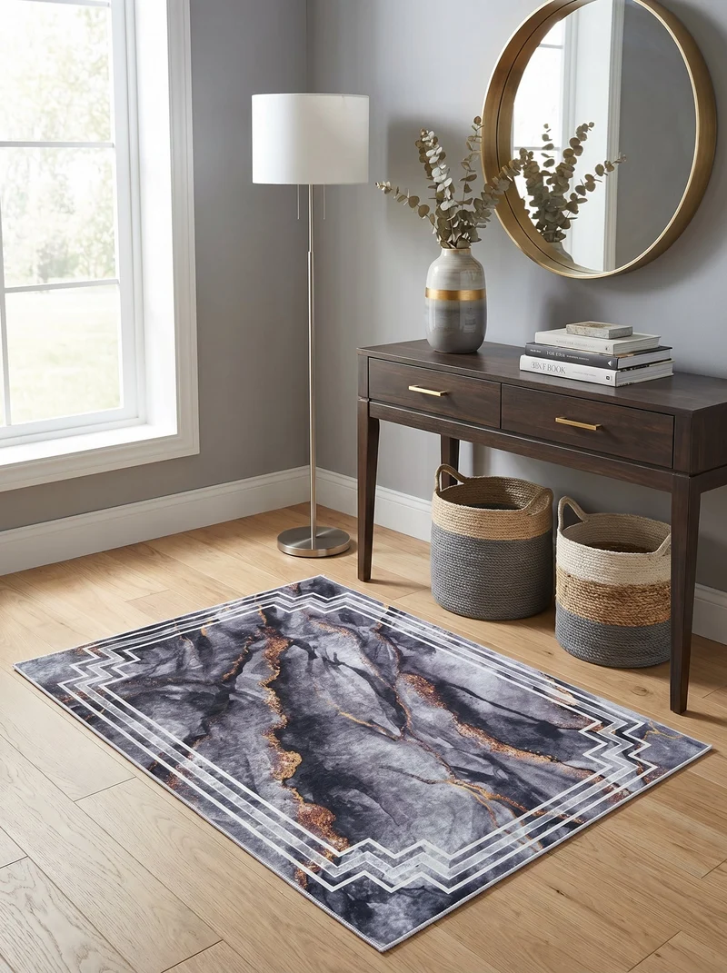 Tapis d'Entrée Moderne Gris foncé et Or - Terrazzo