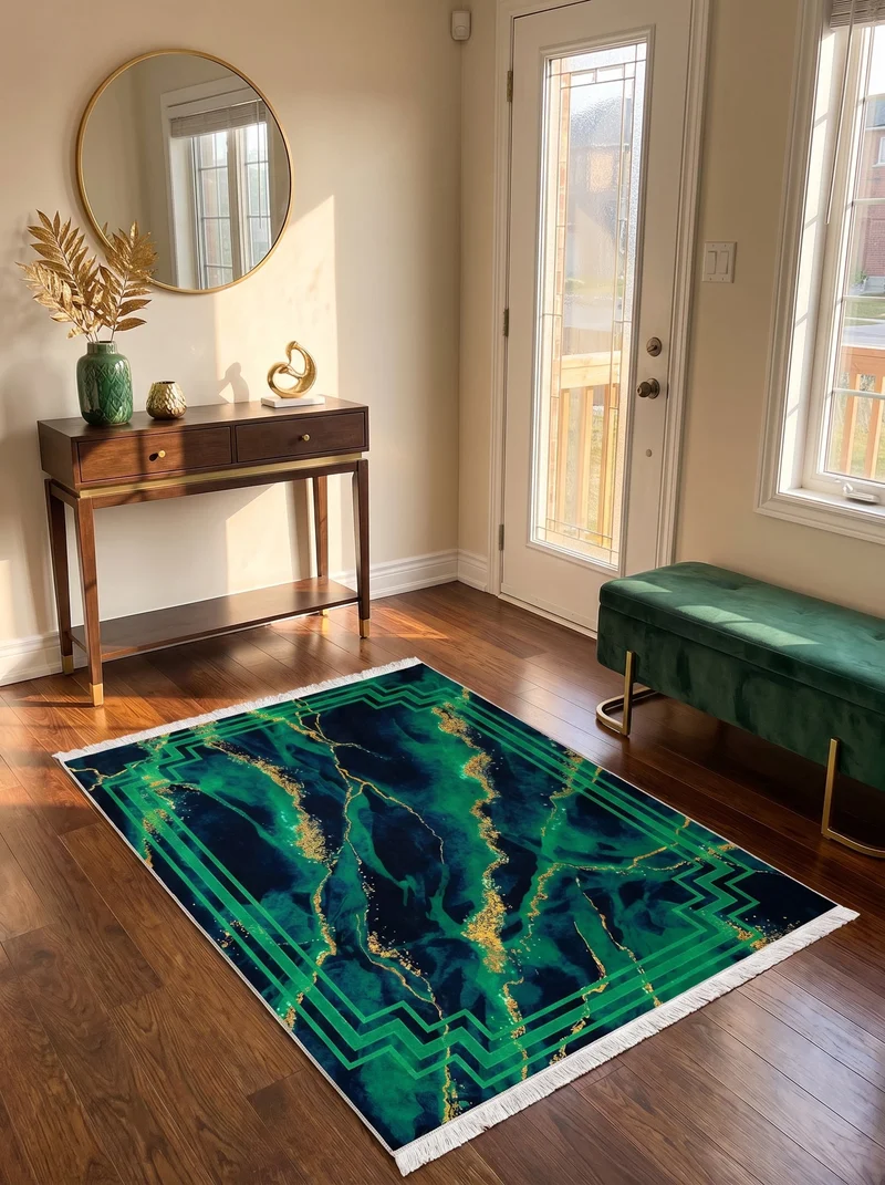 Tapis d'Entrée Design Vert et Or - Terrazzo