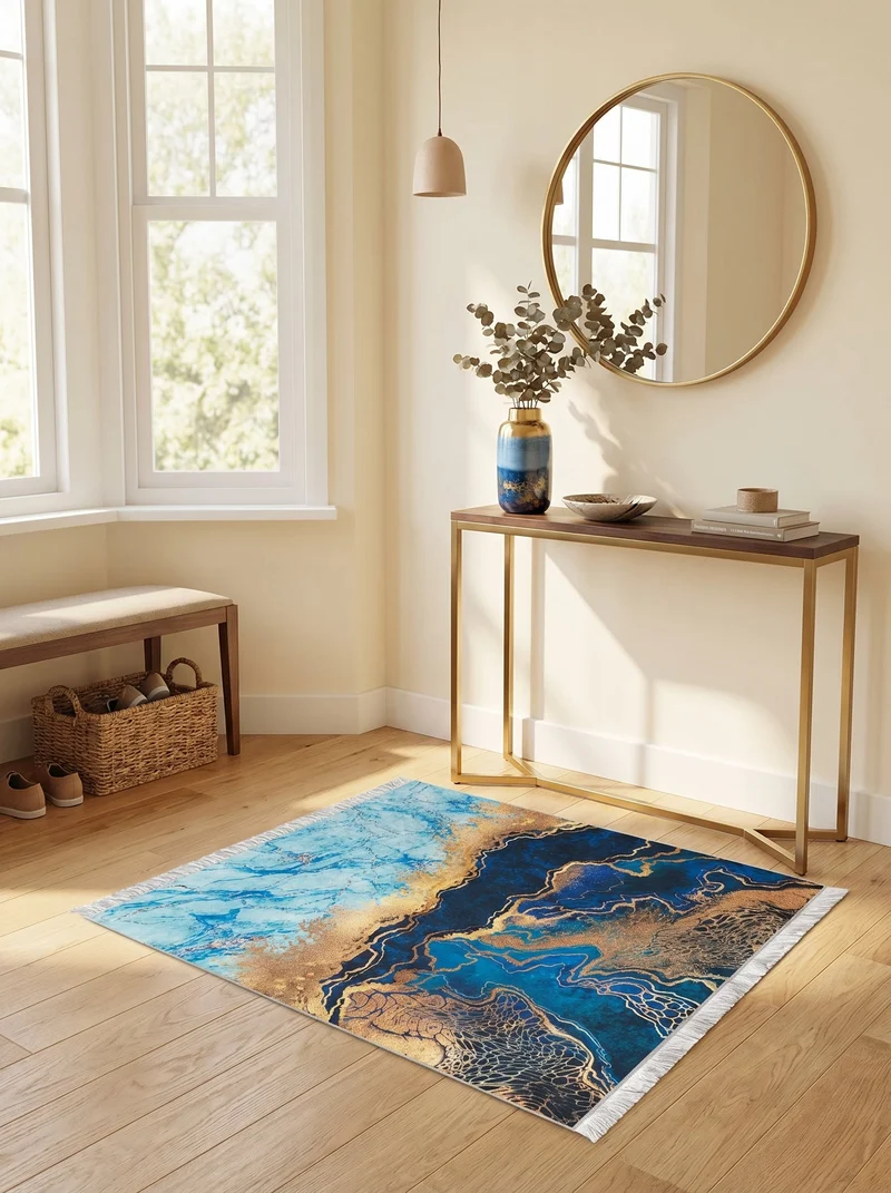Tapis d'Entrée Design Bleu Doré - Terrazzo N°2