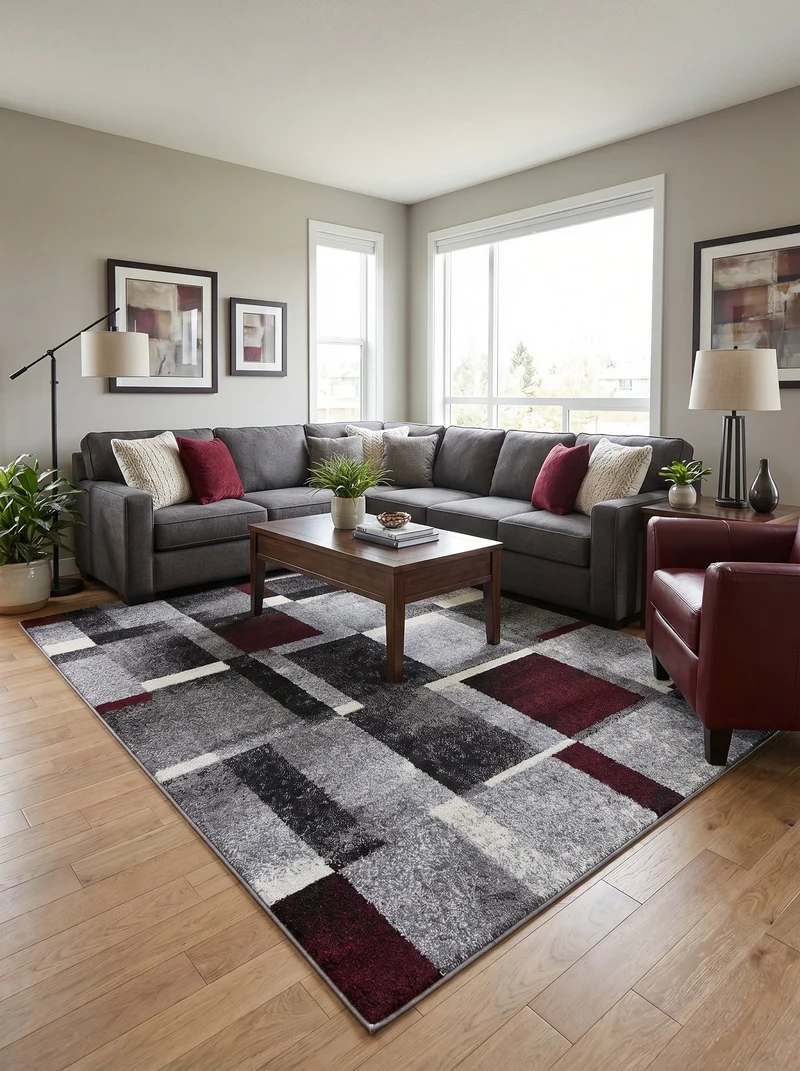 Tapis Moderne Gris et Rouge - Dante N°09