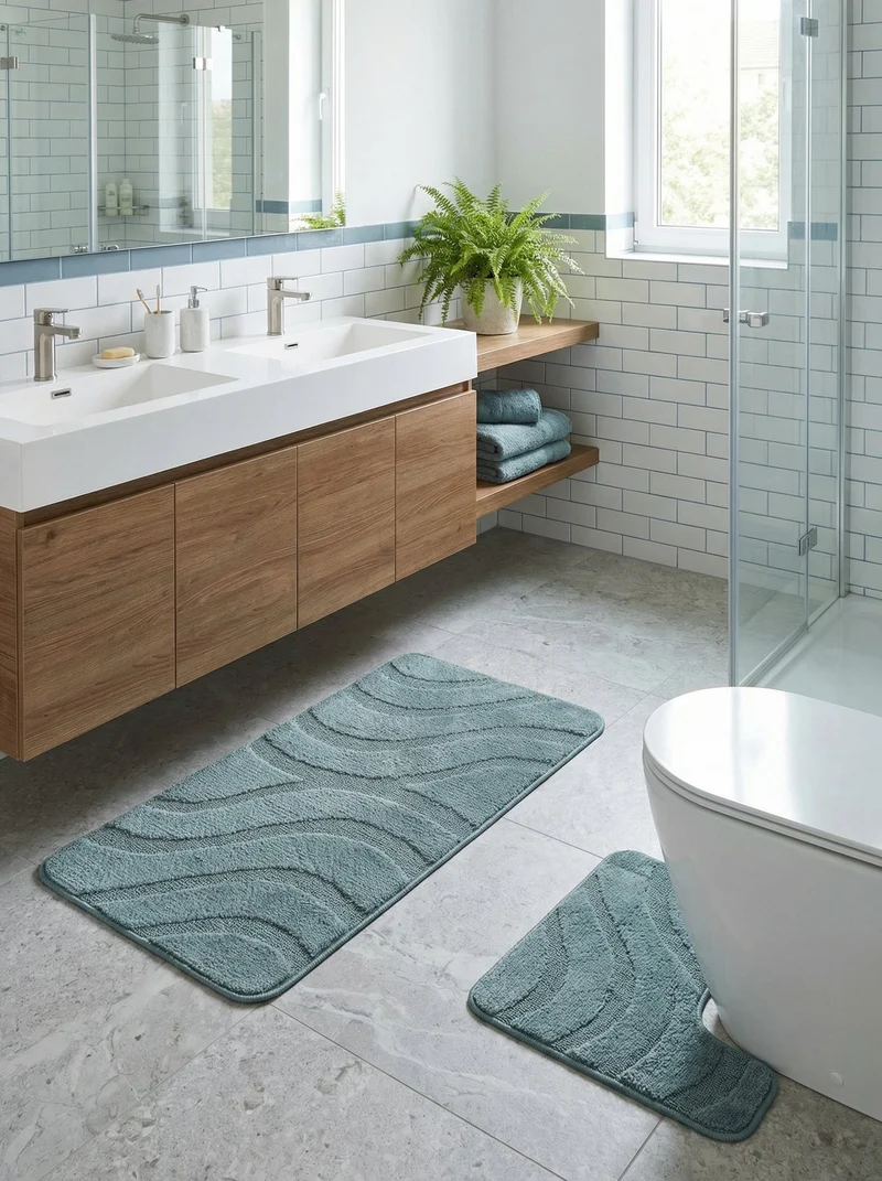Kit Tapis de Bain Bleu Gris - Cordova